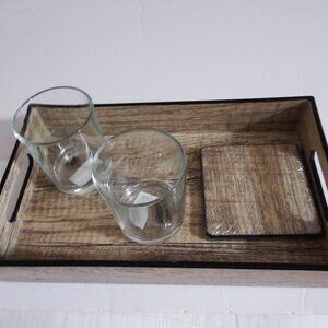 NIB Barware Tray Set/2 Glasses/2 Coasters